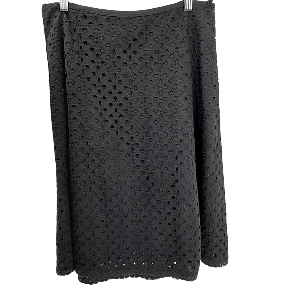 Nautica Black Eyelet Skirt‎ A-Line Midi Lace Hem Feminine Classic Versatile sz 6